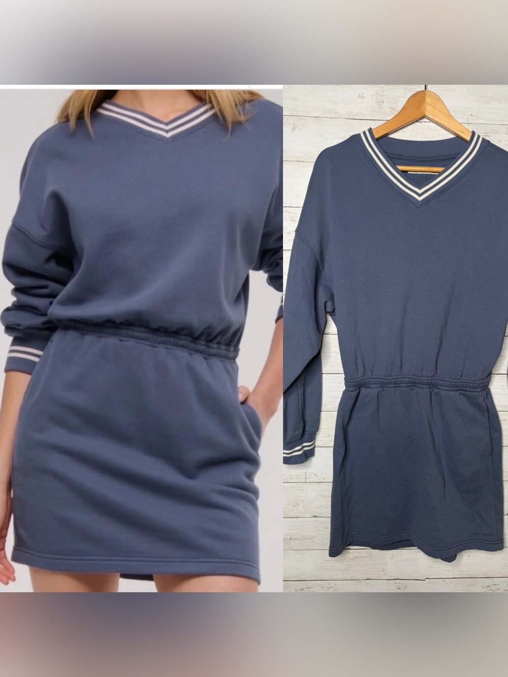 Abercrombie & Fitch Blue Varsity Sweatshirt Mini Dress Size Small Tall